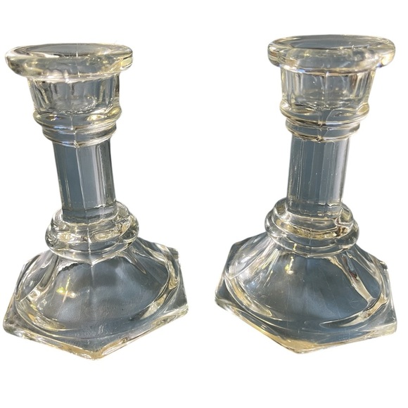 Other - Clear Glass Vintage Candle Stick Holders